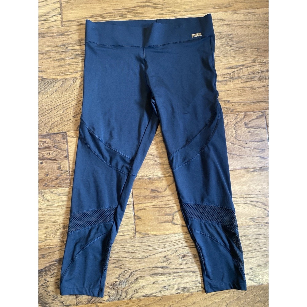 Victoria's Secret PINK‎ Ultimate Black Mesh Panel Capri Leggings Women L